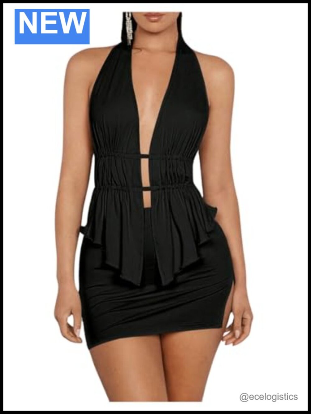 Women's 2 Piece Halter Top Bodycon Mini Skirt Set Sequin Club Outfit